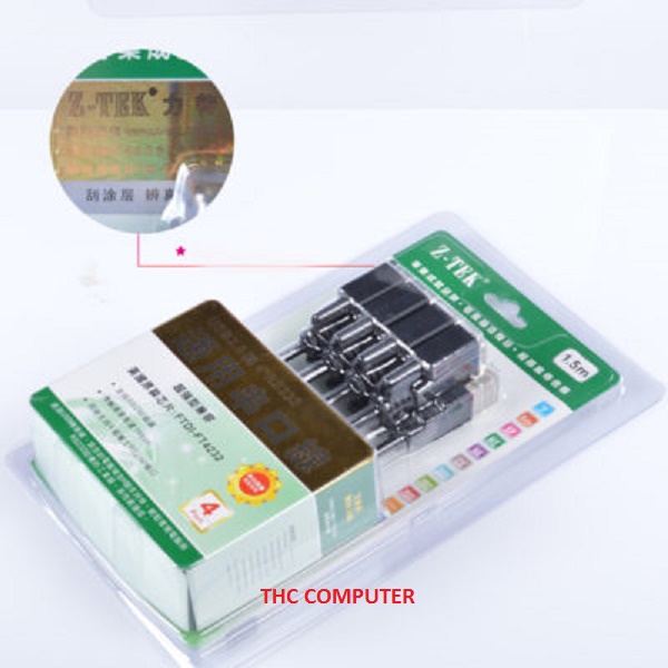 Cáp USB to 4 RS232 (USB to 4 com) Z-TEK cao cấp